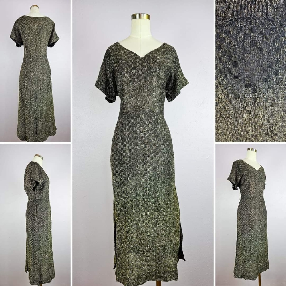 50s Gold & Black Lurex Wiggle Dress vintage